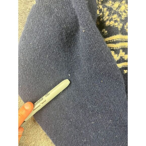 J. Crew 100% Lambswool Collared Cardigan Navy Blue Fair Isle Men's M Fisherman - Picture 3 of 10